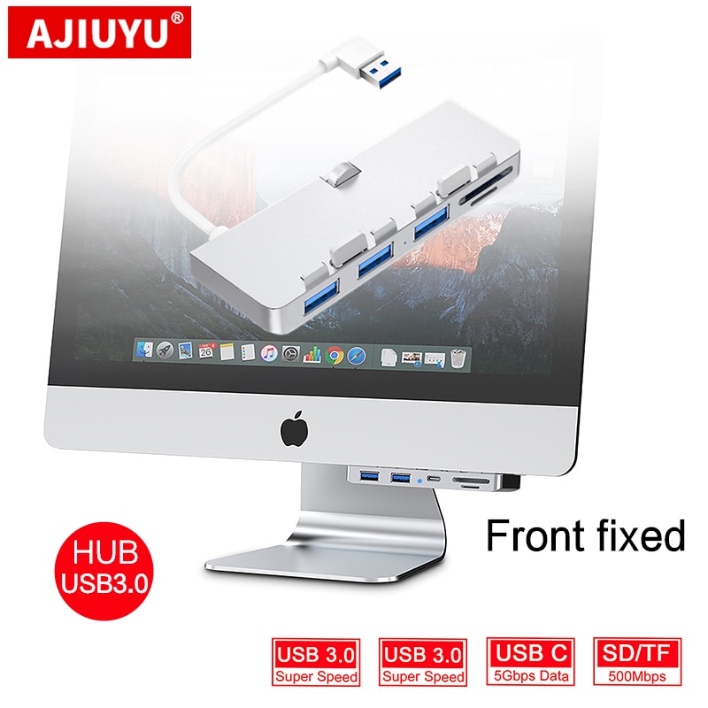 Ajiuyu Usb 3.0 Hub Voor Imac 21.5 27 Pro Dock 3 Port Adapter Splitter Met Tf/Sd-kaartlezer slim Unibody Computer Aluminiumlegering