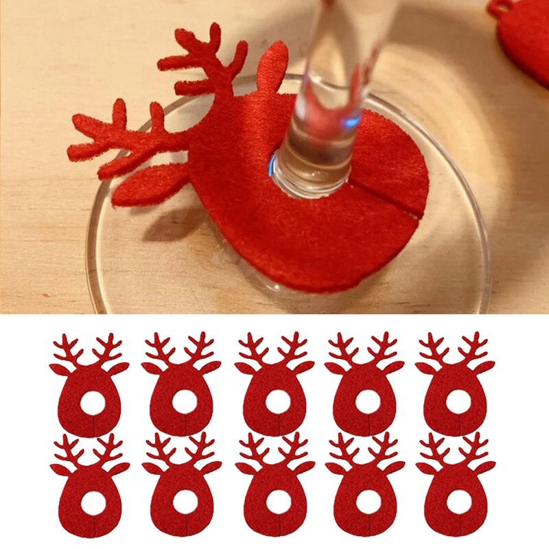 Flocons de neige en feutre pour verre à vin, 10 pièces, décoration pour arbre de noël, gobelet d&#39;élan, nouvel an, décoration pour Table de cuisine, 2022