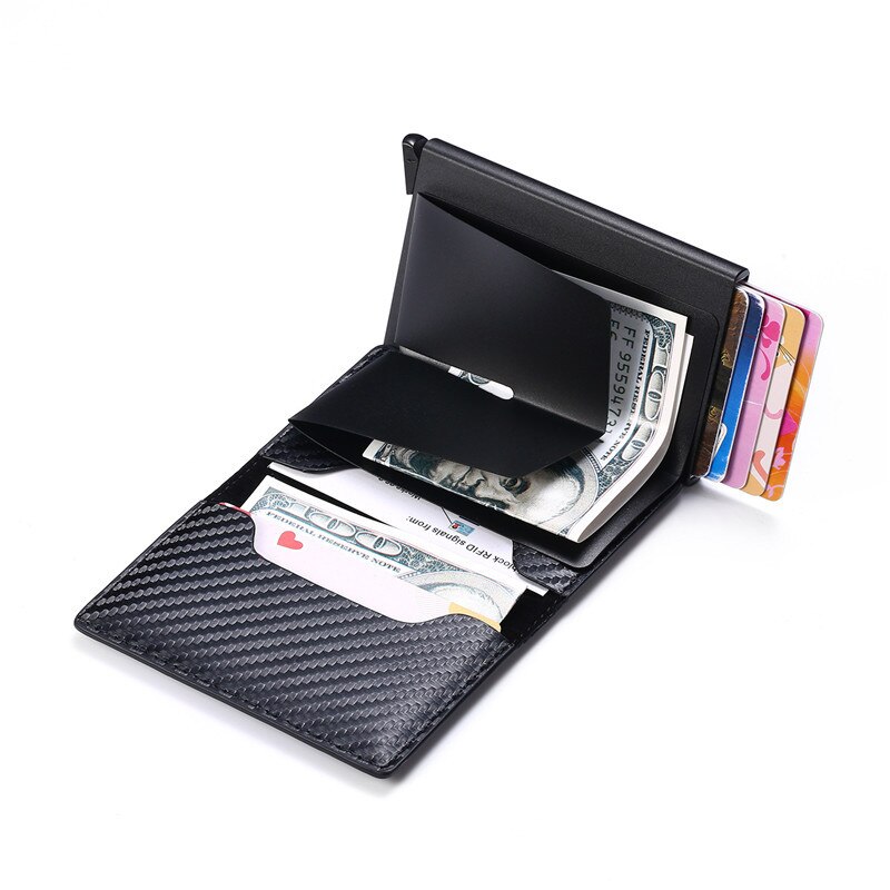 BISI GORO Men Vintage Blocking Rfid Wallet PU Leather Antitheft Credit Card Holder Unisex Security Information Aluminum Purse