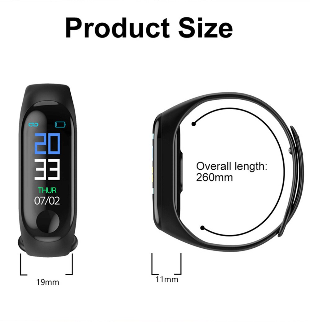 Pulsera inteligente de presión arterial M3 para hombre y mujer, Monitor de ritmo cardíaco, resistente al agua, podómetro, banda Digital