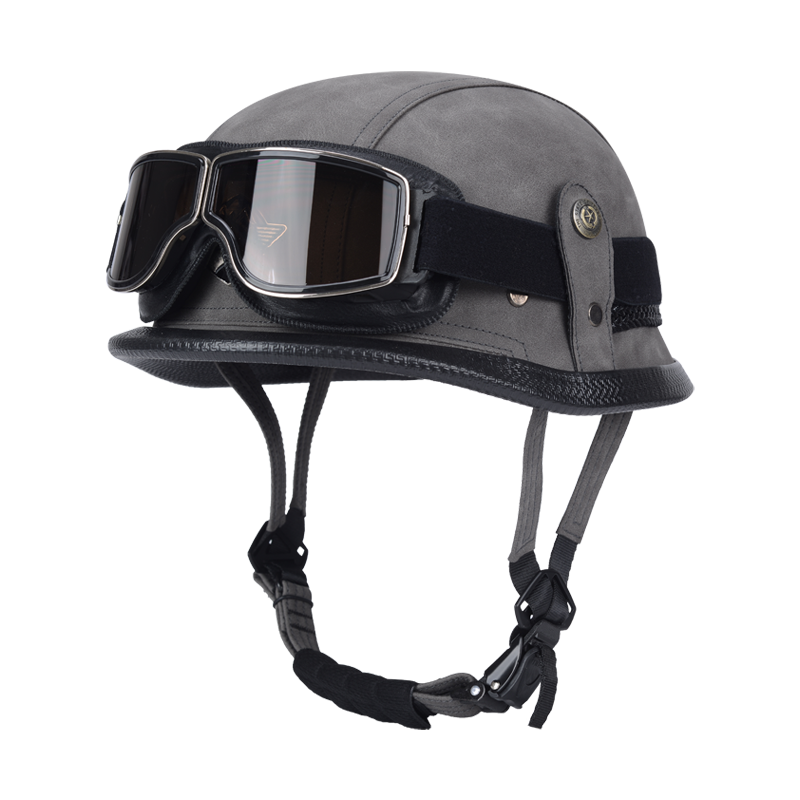De oorlog II Duitse M35 halfshell handgemaakte lederen helm voor heren dames met Halley Goggle Skull Cap voor Cruiser Scooter Chopper