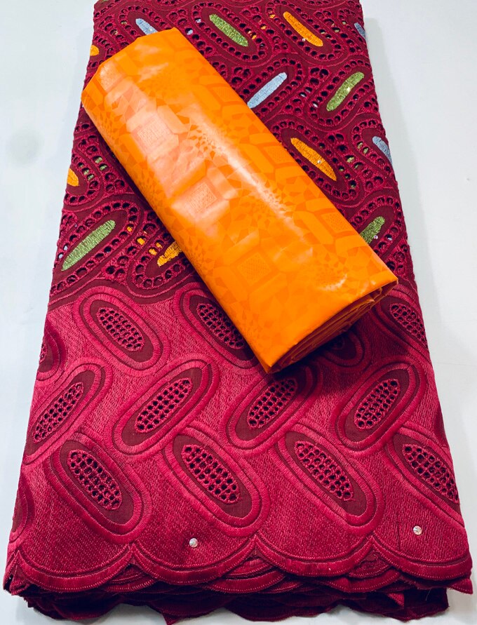 Dry Laces 2.5+2.5 Yards With Bazin Riche Fabric Swiss Voile Senegal African Wedding Bride Dress YKM111: AS PIC3