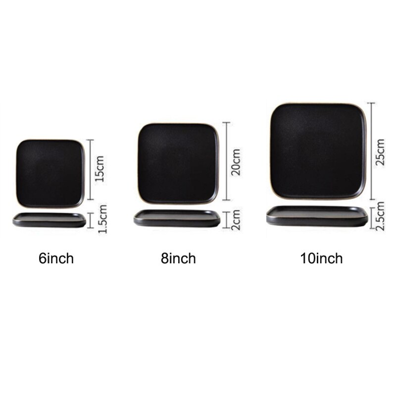 retro ceramiczne czarne steki płytkie talerze porcelanowe kwadratowe matowe matowe odporne na zarysowania naczynia naczynia spożywcze przekąnarty naczynia