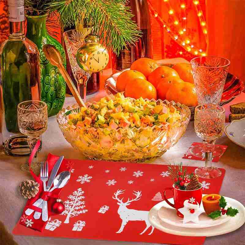 Mantel Individual navideño para para el hogar, mesa de cena, Mantel Individual, decoración de tapete, 6 pares
