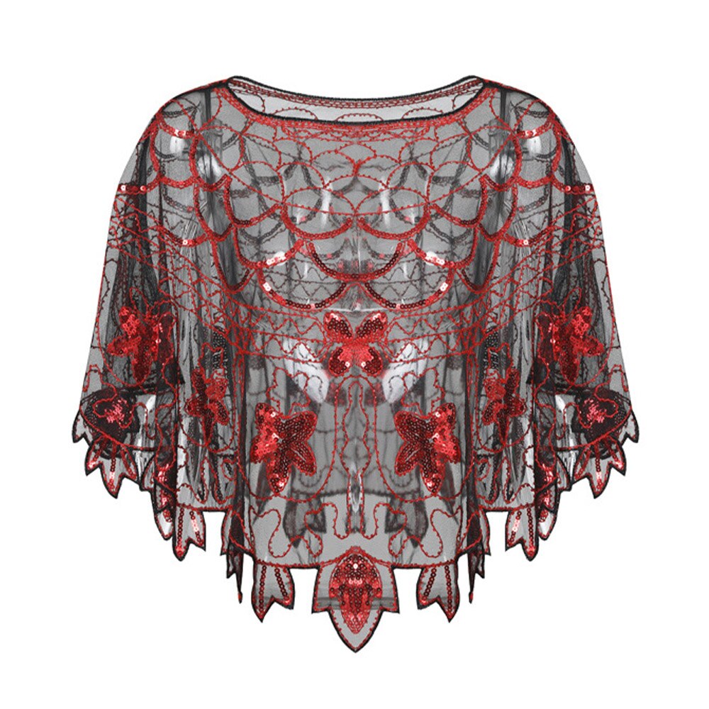 Lady Sequin Luxury Shiny Party Cape Women Bling Bling Amazing Evening Shawl Celebrity Formal Event Accessory Black: Black Red