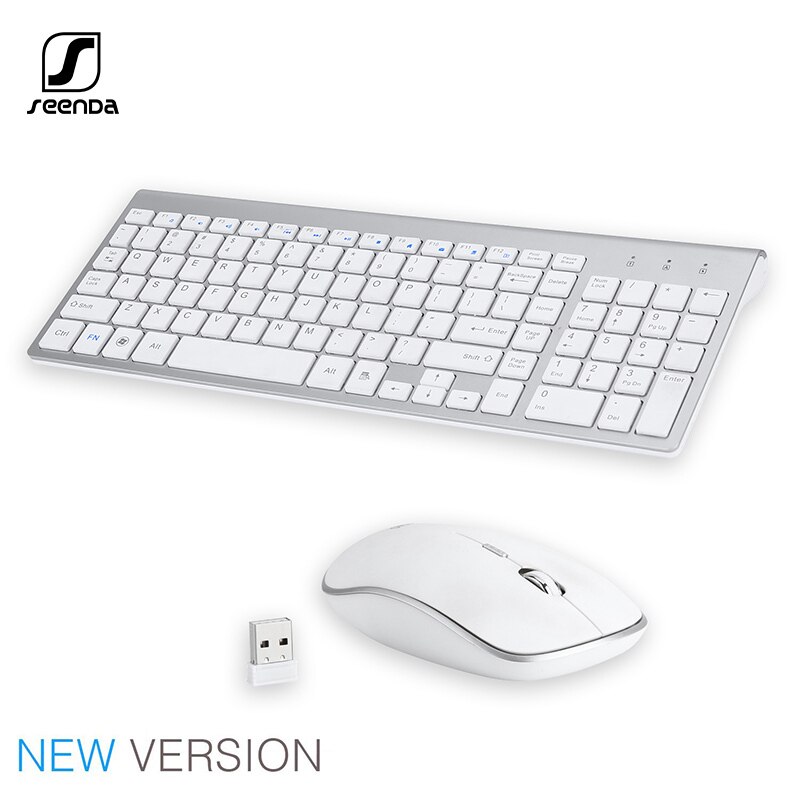 Jelly Comb Full-size 2.4G Wireless Keyboard and Mouse Combo Ultra-thin Business Silent Keyboard Mouse Set for Mac Pc Win XP/7/10: White