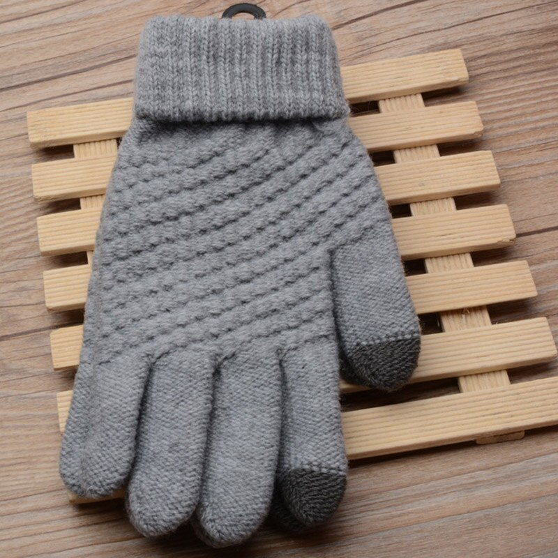 Piger drenge vinterhandsker touch telefon skærm handske piger strikket vinter varm handske ensfarvet børnehandsker vanter: Stil 1 grå
