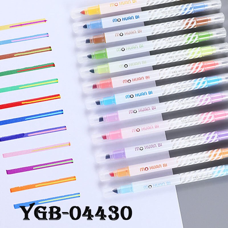 Dubbele Hoofd Mildliner Markeerstiften Art Marker Markeerstiften Pastel Markers Aquarel Fluorescerende Pen Tekening 04428: 04430-12 colors