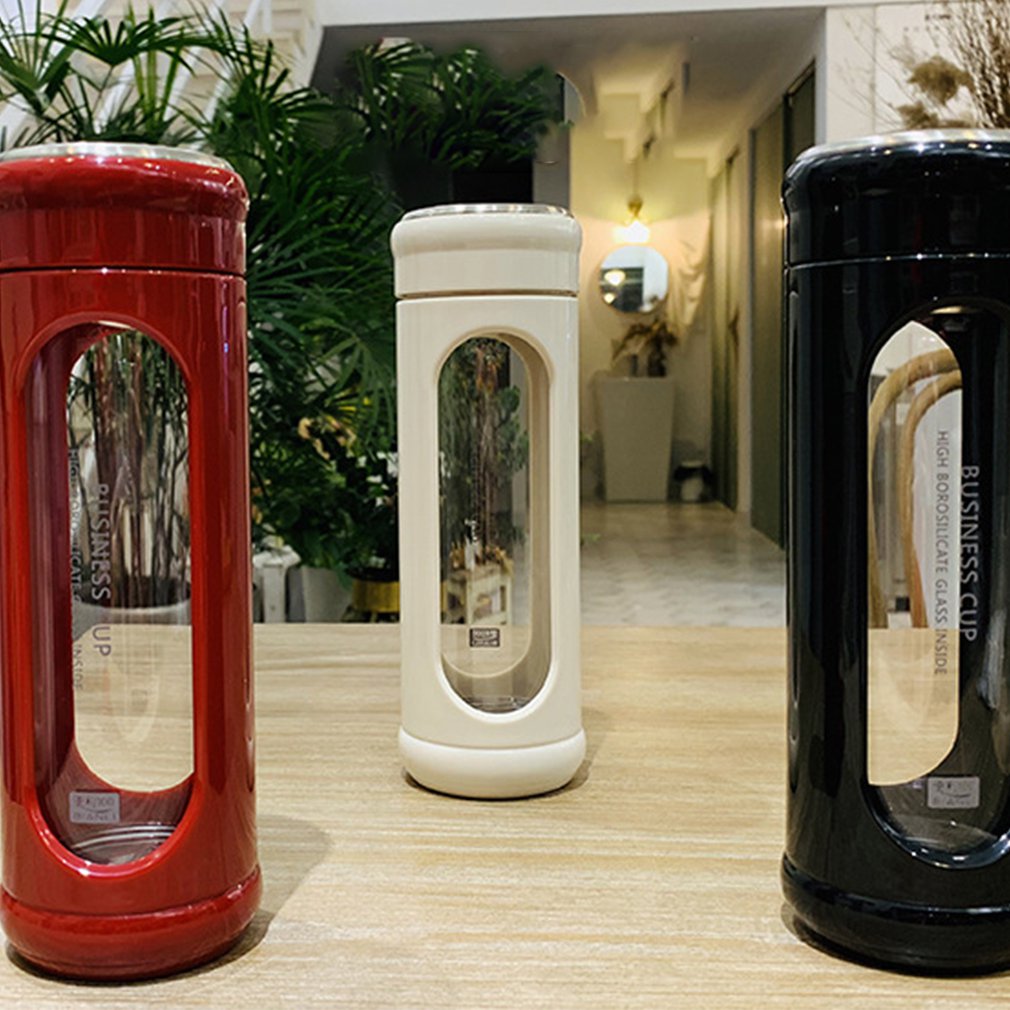 Glasvandflaske med plasthylster lækagesikker kop bpa-fri til rejse hjem genanvendelig miljøvenlig sikker daglig indtagelse