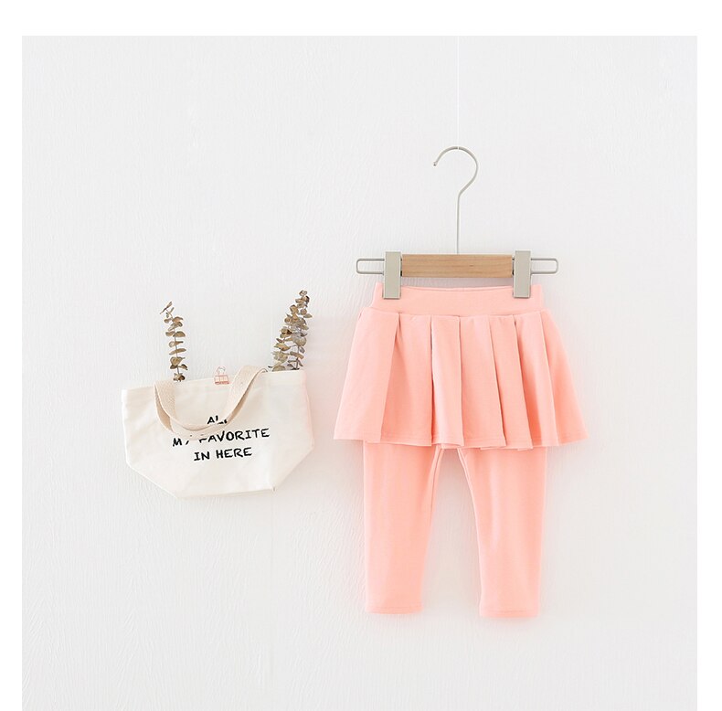 Katoenen kinderleggings voor meisjes met rok, casual broek voor kinderen, effen elastische potloodbroek, peuterbroek: Roze / 80