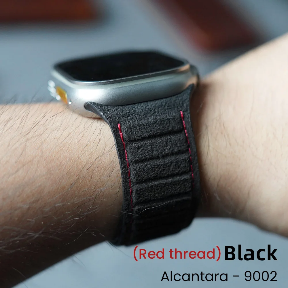 Correa magnética ALCANTARA para Apple Watch Ultra 2 Band 49mm 46mm 45mm 44mm accesorios de cuero de ante para iWatch 10 9 8 7 6 5 SE: XS / Verde oliva