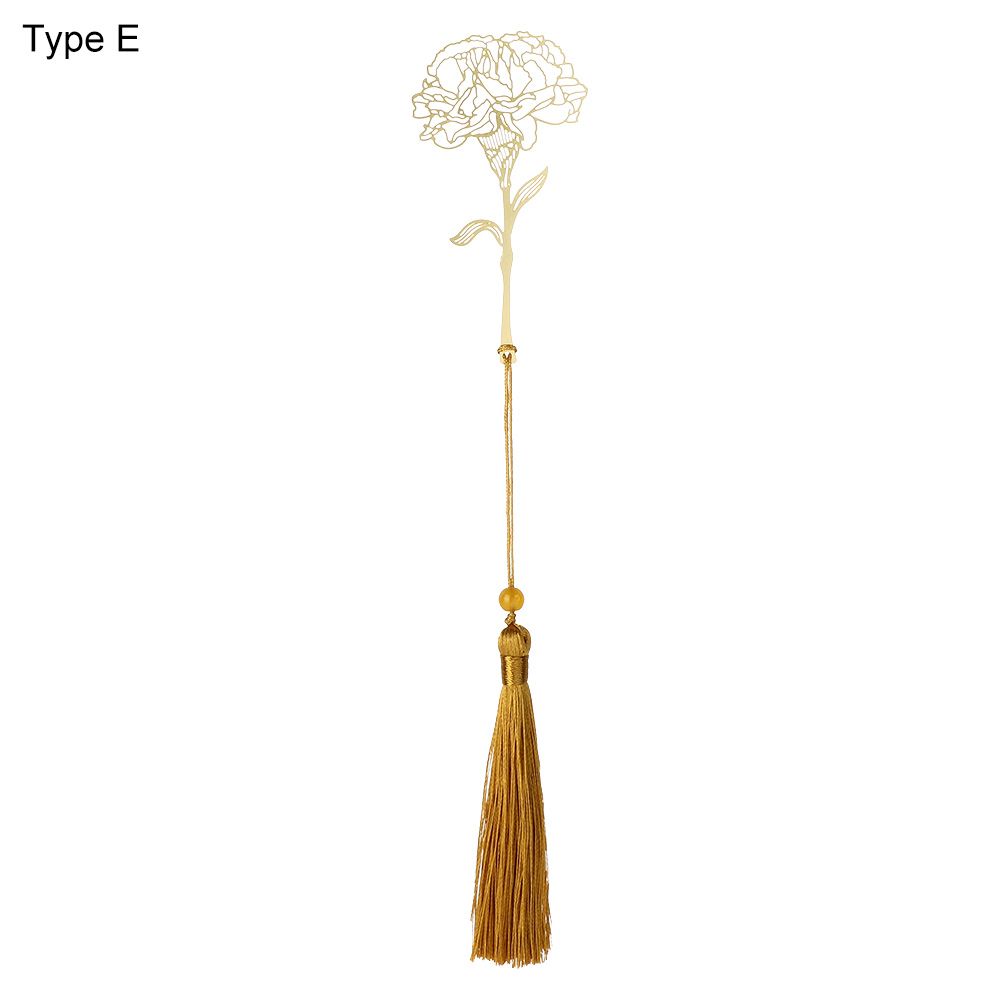 1PC Retro Brass Bookmark Tassel Pendant Butterfly Rose Book Clip Pagination Mark Stationery Student Cartoon Metal Bookmark: Type E