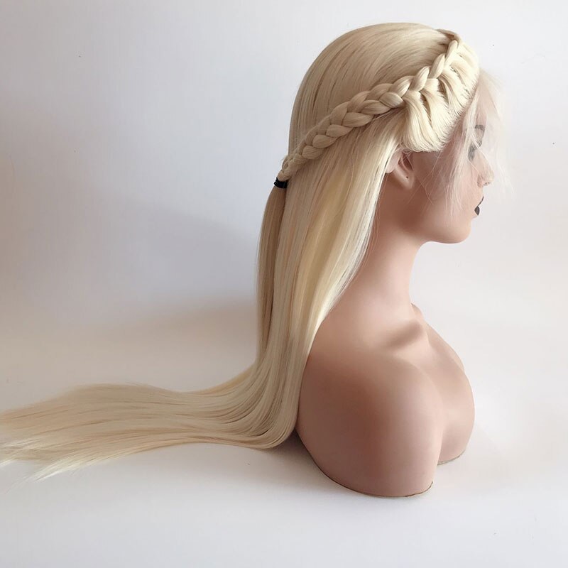 Perruque Lace Front tressée lisse et tressée BM, perruque blanche Blonde en Fiber résistante à la chaleur avec naissance de cheveux naturelle avec Baby Hair pour femmes, 13*3