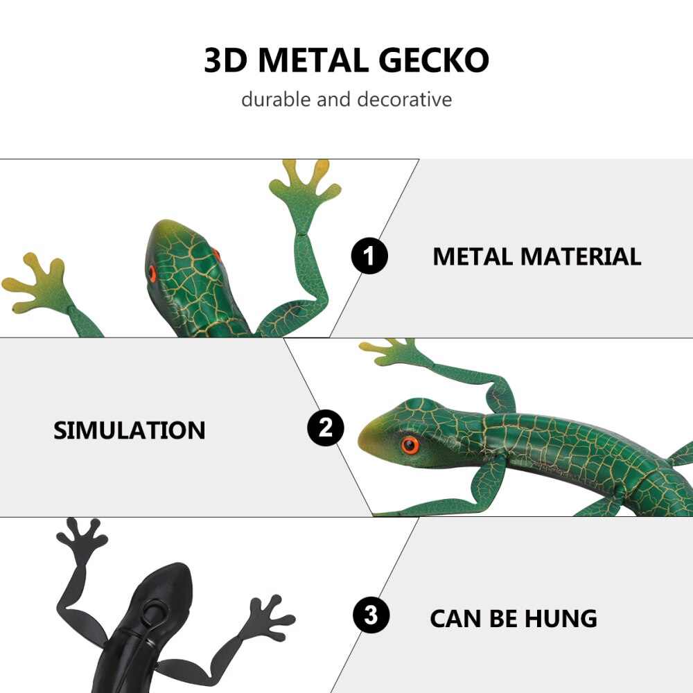 1pc metal gekko 3d væg kunst skulptur indretning indendørs udendørs hængende ornament