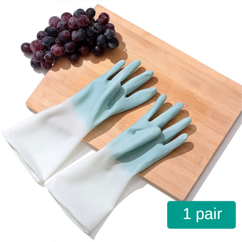 Gants en caoutchouc pour femmes, cuisine, vêtements de lavage épais, vaisselle, ménage étanche, durables, Plus des gants en Latex de velours: Blue 085 models