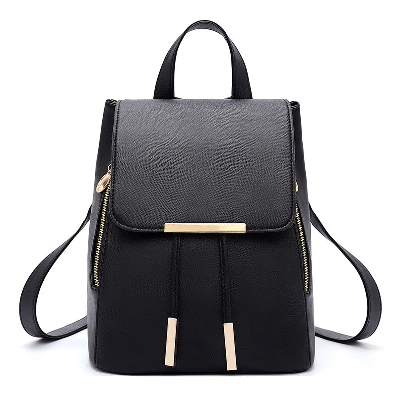 Black School Supplies Backpack Female PU Leather Backpack Japanese Street Bag Women's School Bag for Adolescent Girls Backpacks: Black