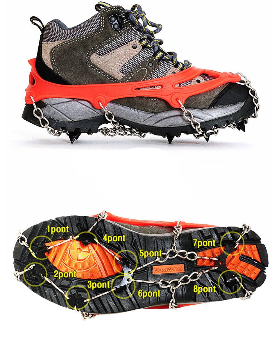 Crampons - 8 Teeth - Anti-Slip Ice Snow Spikes - Hiking Climbing Gear