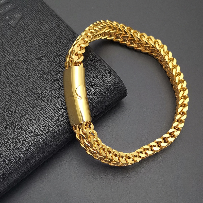 Gouden Ketting Op Hand Mannen Armbanden Op Hand Rvs Hip Hop Armband Zwarte Ketting Armband Sieraden Voor Mannen accessoires