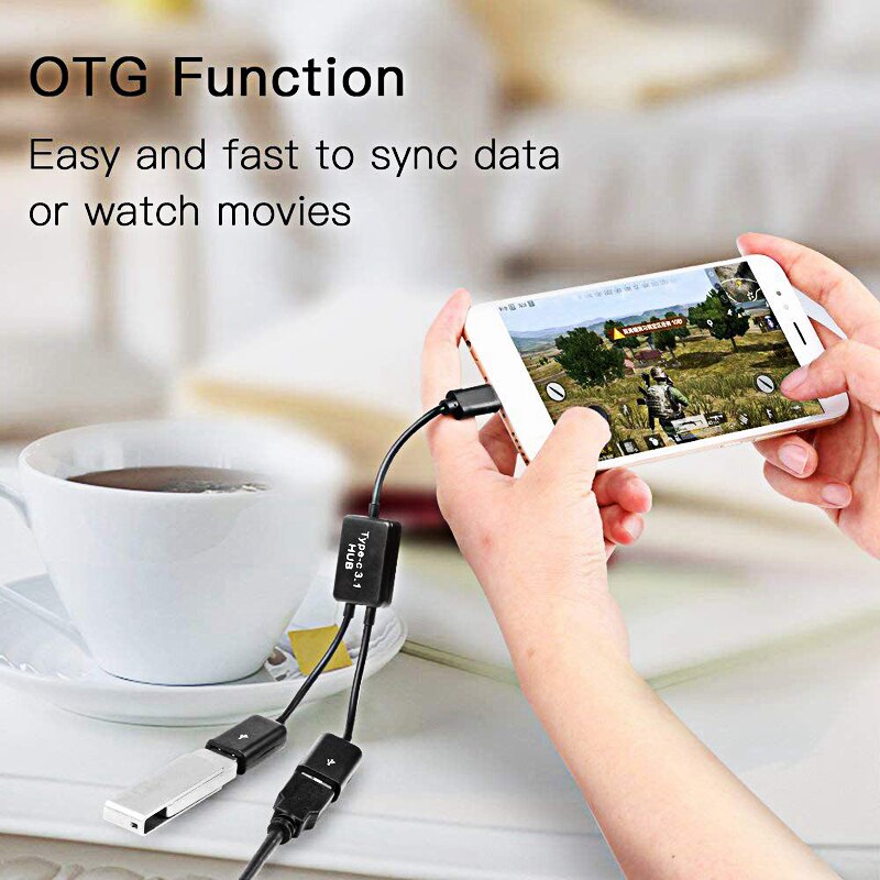 Micro cabo usb/tipo c para 2 otg, adaptador e conversor de micro usb tipo c para tablet e teclado de mouse android