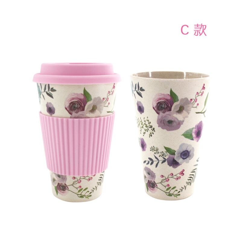 Reusable Bamboo Fiber Coffee Cup Mugs Coffe Travel Mug Drink Water Mug Healthy: Pink