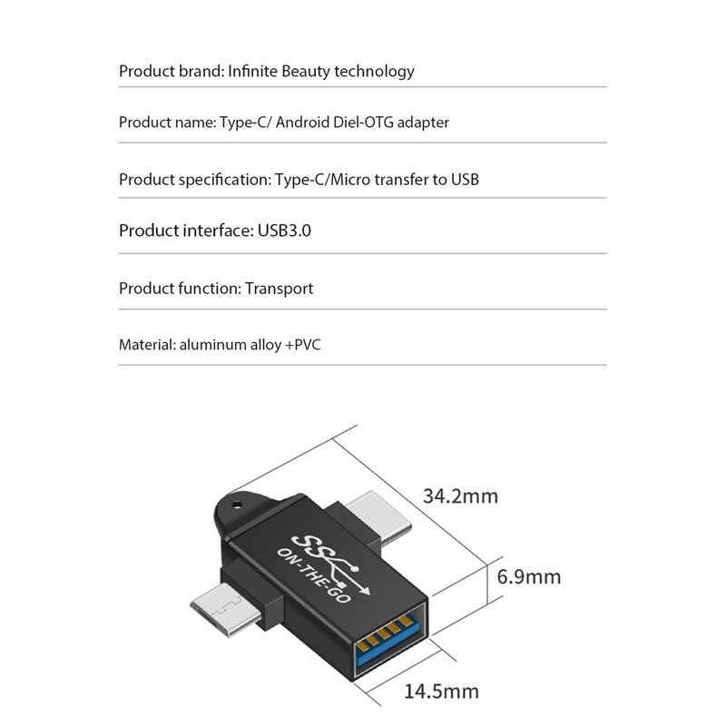 Usb C Naar Usb 3.0 Otg Converter Usb 2 In 1 Type C Micro-Otg Adapter