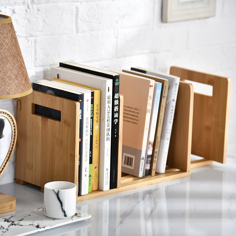 Expandable Desktop Bookshelf,Bamboo Desktop Bookcase,Mini Adjustable Tabletop Bookshelf Organizer for Office Home School