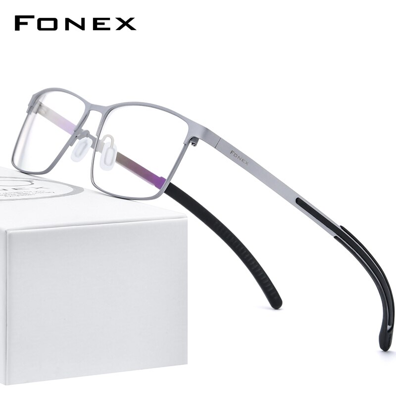 Fonex b titanium briller mænd firkantet nærsynethed optisk recept brilleramme mand skridsikker silikone briller 8521: Sølv