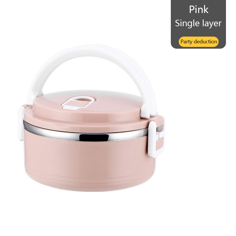 Container Stainless Steel Thermal Lunch Box Layers Sealed Grid Hidden Hand Tableware Students Adult Lunch Box: Square buckle single layer Northern Europe pink