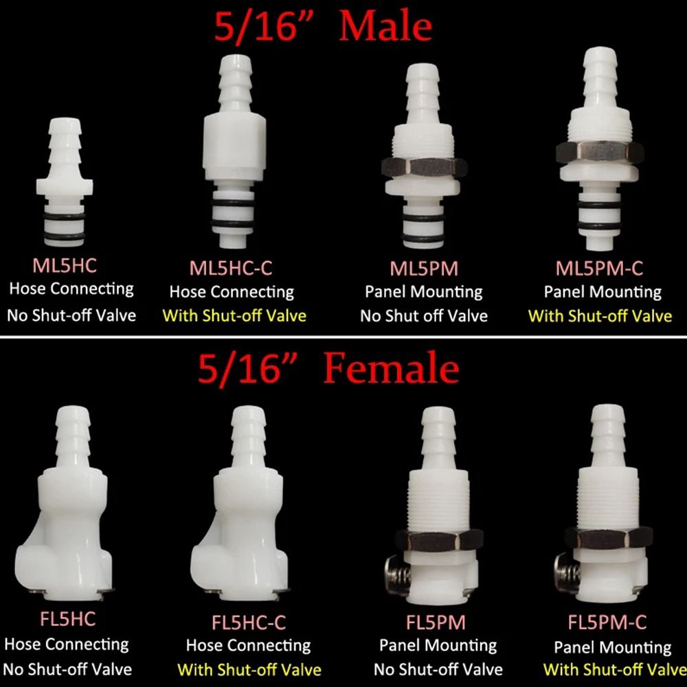 1Pcs Tube Connector Hose Joint Disconnect Fitting Coupling Male Female Quick Coupler 5/16 3/8 L-Series Hose Barb Valved