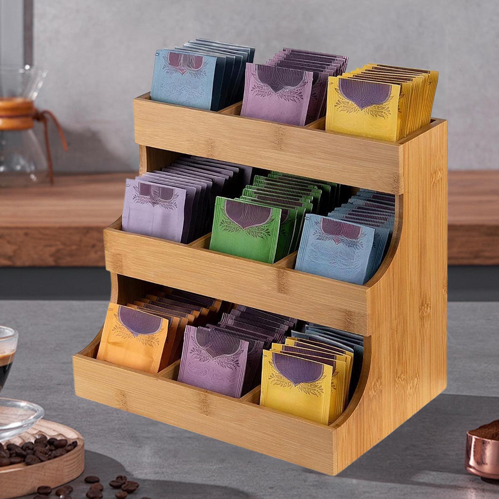 Tea Bag Organizer Vertical Display Stand Tea Rack Tea Bag Station Wood Tea Box Container for Kitchen Cabinet Dorm Pantry Office