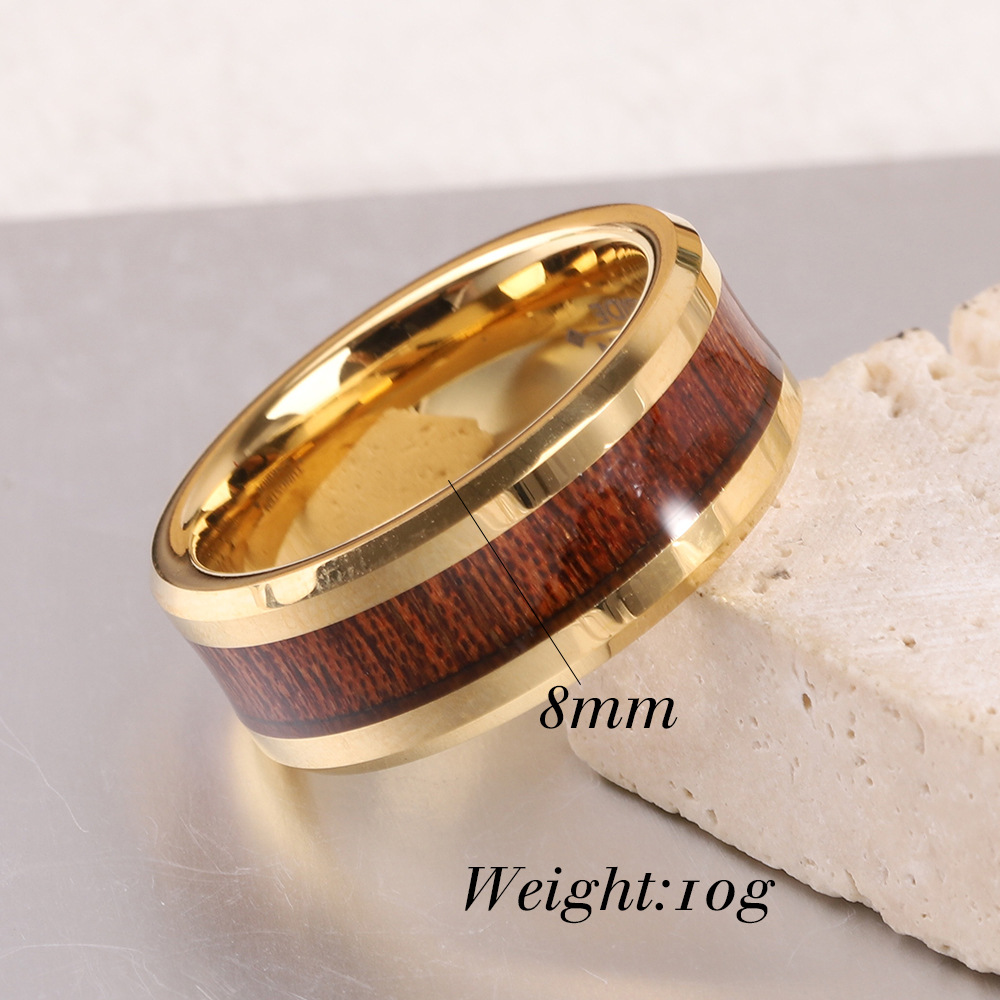 VQYSKO Anillo de boda de tungsteno y madera para personas mayores, caja marrón de 8MM, anillo de boda para hombre, anillo de madera, para hombre