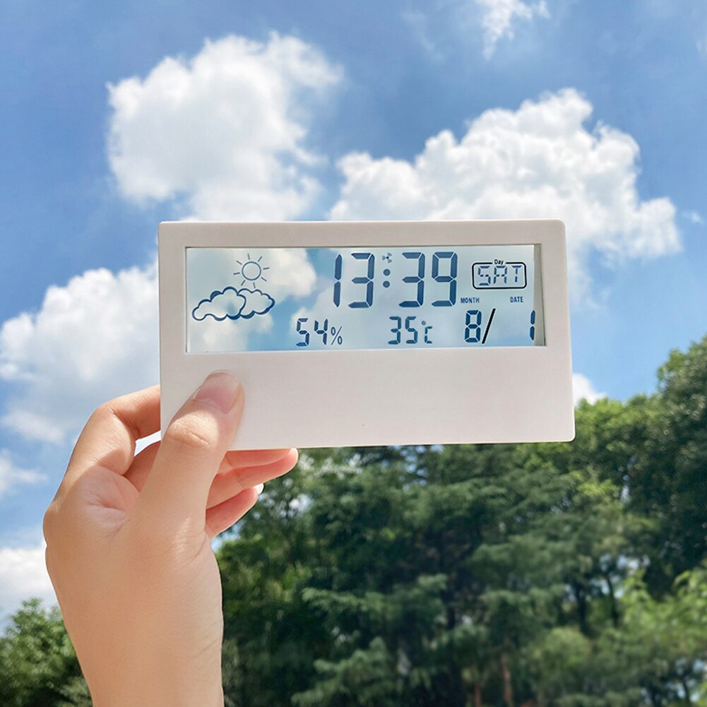 Japanese Simple Style Digital Alarm Clock Modern White Electronic Clock Temperature Humidity Clock Students Desktop Room Bedside