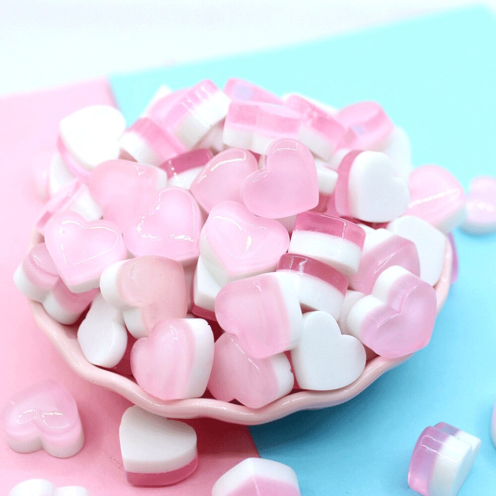 10 sztuk tęcza galaretka kocham serce wata cukrowa plastikowa symulacja cukierki plastikowe akcesoria DIY artystyczna zabawka biżuteria akcesoria: Różowy