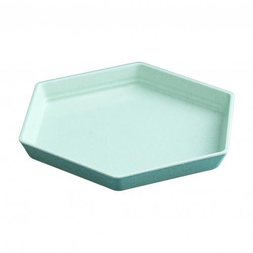 Hexagon Party Pure Natural Wheat Straw Dessert Plate Dish Multi-function Plastic Foods Dish Dessert Kitchen Plate Tray: Green