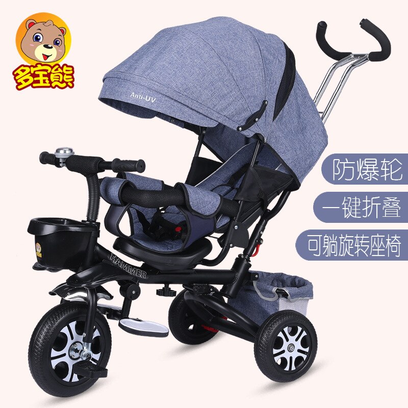 Multifunktions Baby Kinderwagen Faltbare freundlicher Dreirad freundlicher Fahrrad Liege Sitz Raum Rad Drei Räder Kleinkind Kinderwagen: hell Blau Schwarz