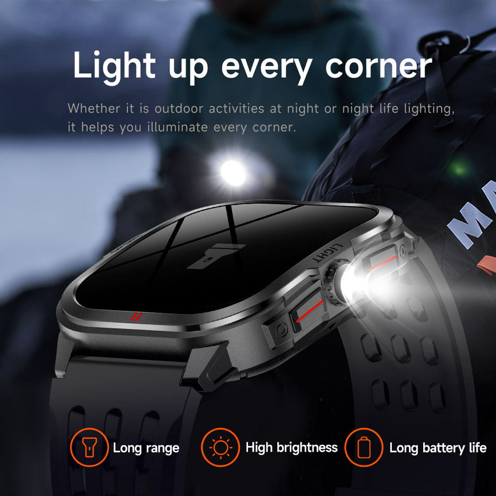 Smartwatch da esterno Torcia da uomo Chiamata wireless Rispondi con un clic Grande schermo curvo HD Smart Watch Sport impermeabile Fitness