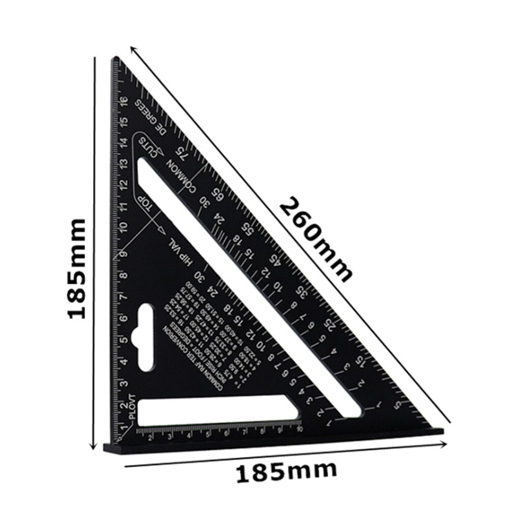 Oauee Triangle Ruler 7inch Aluminum Alloy Angle Protractor Speed Metric Square Measuring Ruler For Building Framing Tools Gauges: Black