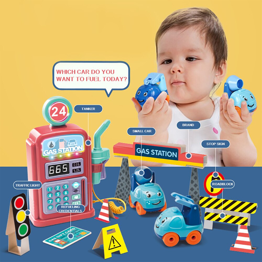 Tankstation legetøj børns simulering taler tankstation scene model legetøj med lyd lys børns jul søde