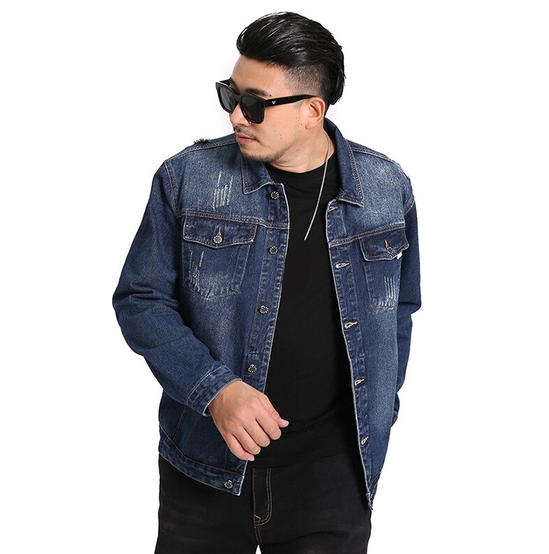 Herr plus size 7xl jeansjacka herr europeiska och amerikanska lapel lös stor jacka plus size herrkläder: Blå / Xxxl