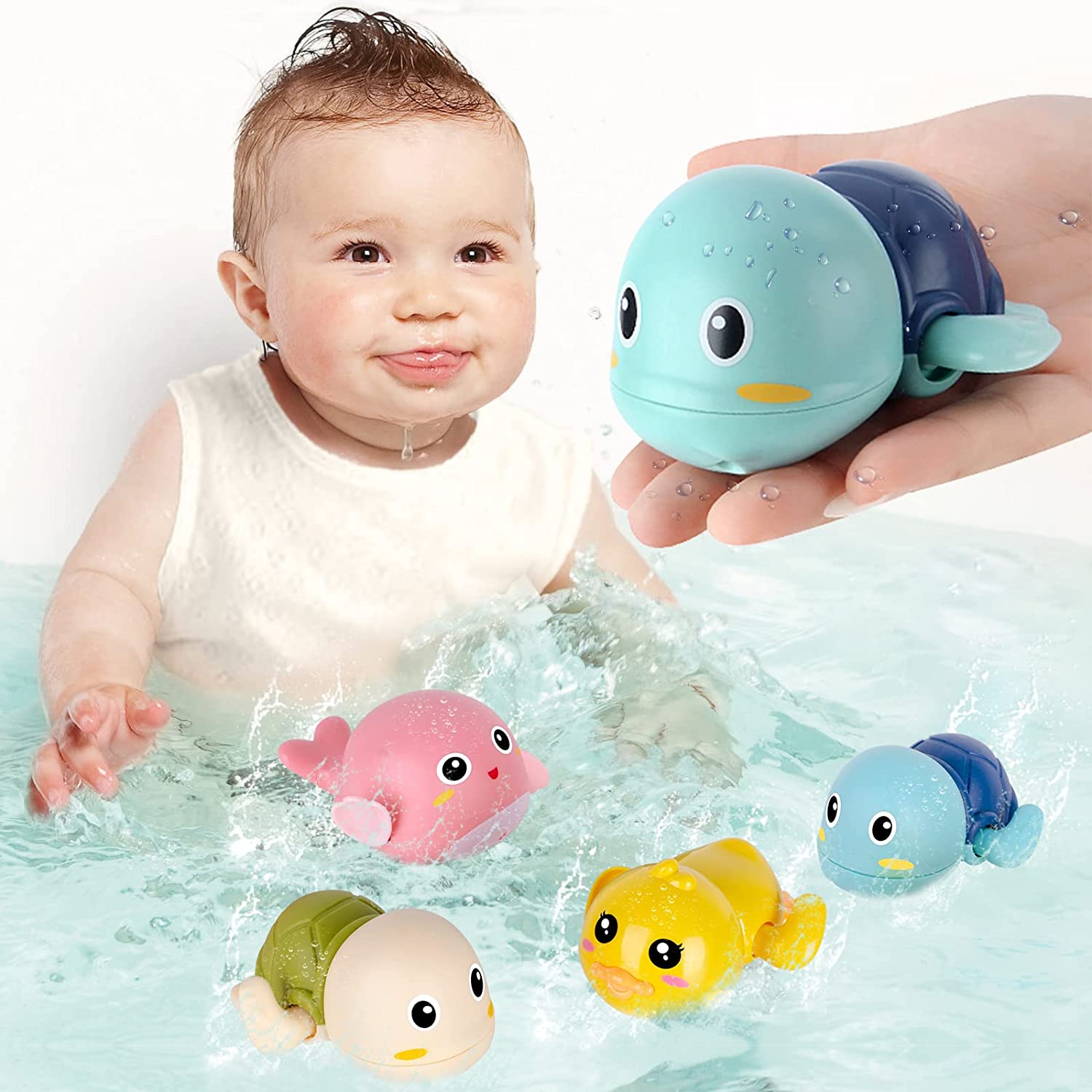 1 PCS Baby Bath Toys Bathing Ducks Cartoon Animal Whale Crab Swimming Pool Chain Clockwork Kids Water Toy For Infant 0 24 Months