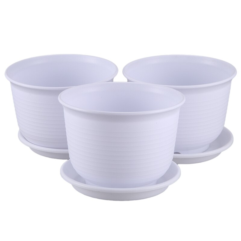 18.4cm kunststof plantenbakken met schotel, zaaibak met drainagegat voor bloemen en kruiden binnenshuis, 10 stuks