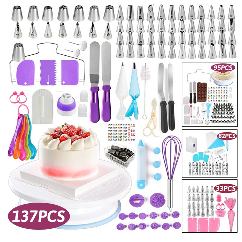 Cake Decorating Tools Cake Turntable Kit Rotary Table Baking Tool Piping Nozzle Piping Bag Baking Supplies 137pcs