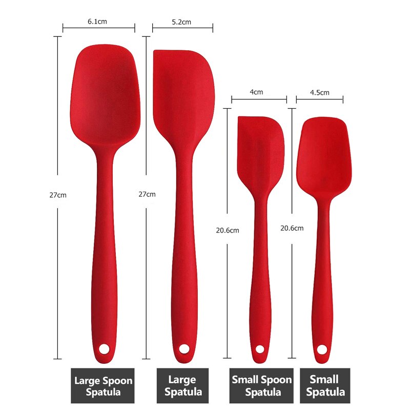 6Pcs/set Silicone Spatula Mixing Sets Pastry Scraper Non Stick Butter Spreader Jar Blender Cooking Spatula Spoon Kitchen Baking: 4pcs Red