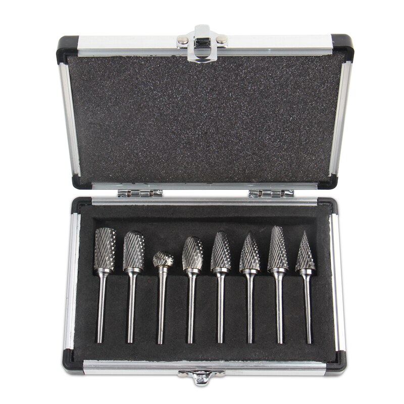 8PCS/Set 6mm Shank Tungsten Carbide Rotary burr kit Point File Die Grinder Abrasive Tools Milling Cutter Carving: 8PCS double cut kit