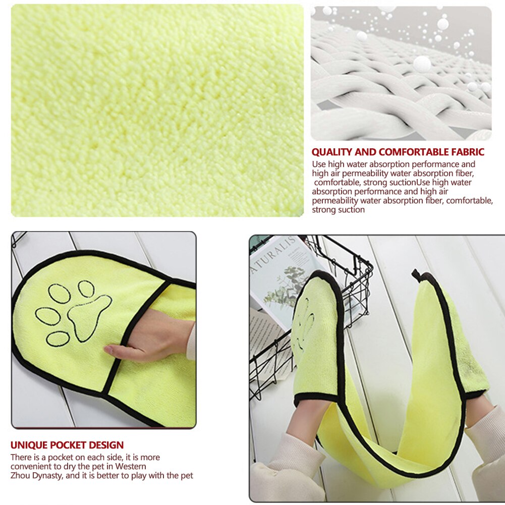 Pet Dog Bath Towel Microfiber Ultra-Absorbent Cat Small Dogs Drying Towel Blanket With Pocket For Large Dogs Bathrobe 23*65cm