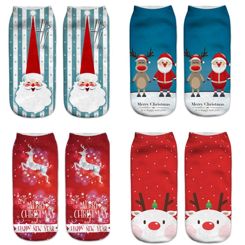 Kvinner 3d printin julesokker unisex tegneserie elg snømann santa sokker kvinner low cut ankel julesokker calcetines mujer -086