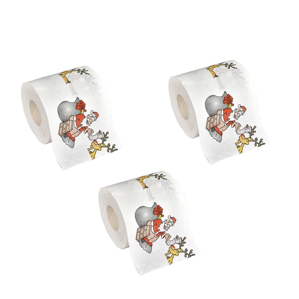 1/3/6 piezas de rollo de papel con navideño para decoraciones navideñas, papel higiénico divertido con adornos navideños para el hogar: 3 Roll