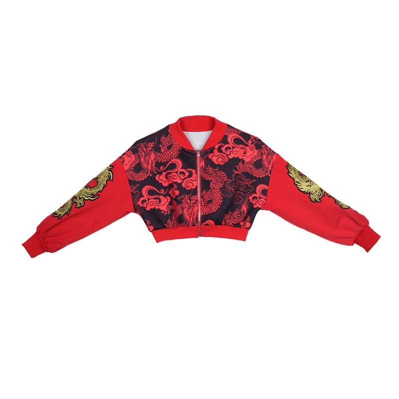 Traje de escenario para niños estilo chino Retro, trajes rojos de estilo Hip Hop para niñas, ropa para actuaciones de Jazz, pasarela, Festival, DNV14415: Coat / 120cm