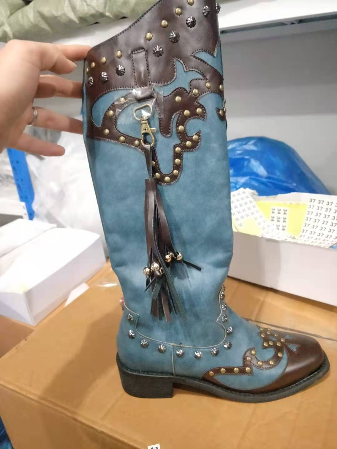 Botas de tacón bajo con punta redonda para mujer, zapatos de , media, de goma, invierno,: 2 / 39