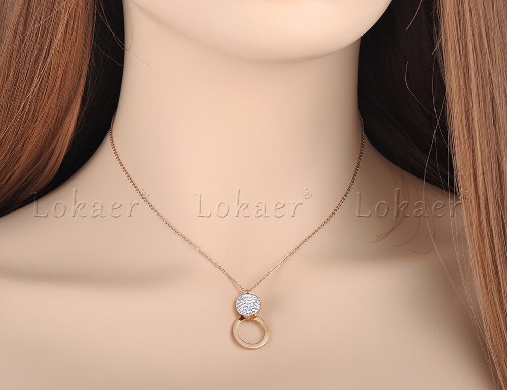 Lokaer Klassische Pflastern Einstellung Strass Doppel Kreis Colliers Halskette Für Frauen Edelstahl Hochzeit Halskette Schmuck N18048